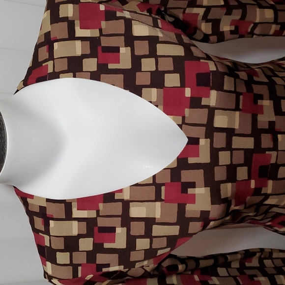 FOREVER 21 Black w/Geo Block Print Blouse - 3/4 Sleeves- Fitted-Stretch-EC- Sz S - Picture 5 of 14